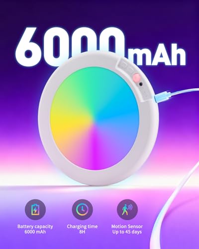 Rechargeable Shower Light with Remote, RGB Colors Changing & White Light for Shower, Shower Lights for Inside Shower with Motion Sensor, IP44 Waterproof Lights for Shower Closet Bedroom