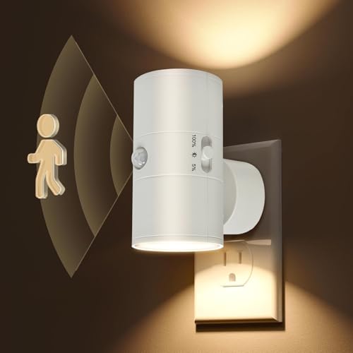 LED Night Lights Plug into Wall with Motion Sensor & Dusk to Dawn Sensor,3000K Warm White, Modern Plug in Nightlight for Bathroom, Hallway, Stairs