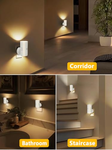LED Night Lights Plug into Wall with Motion Sensor & Dusk to Dawn Sensor,3000K Warm White, Modern Plug in Nightlight for Bathroom, Hallway, Stairs