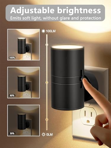 Night Lights Plug into Wall, LED Plug in Night Light, Dusk to Dawn Light Sensor, 0-100LM Adjustable Brightness Wall Light, Soft White 3000K, Dimmable Night Lights for Hallway Bedroom Stairway