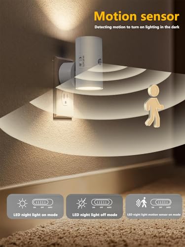 LED Night Lights Plug into Wall with Motion Sensor & Dusk to Dawn Sensor,3000K Warm White, Modern Plug in Nightlight for Bathroom, Hallway, Stairs