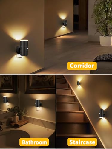 LED Night Lights Plug into Wall with Motion Sensor & Dusk to Dawn Sensor,3000K Warm White, Modern Plug in Nightlight for Bathroom, Hallway, Stairs