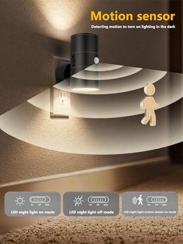 LED Night Lights Plug into Wall with Motion Sensor & Dusk to Dawn Sensor,3000K Warm White, Modern Plug in Nightlight for Bathroom, Hallway, Stairs