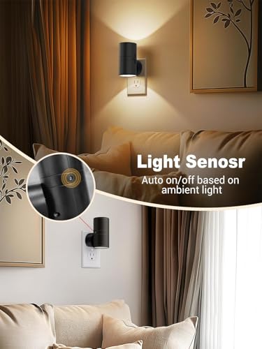 Night Lights Plug into Wall, LED Plug in Night Light, Dusk to Dawn Light Sensor, 0-100LM Adjustable Brightness Wall Light, Soft White 3000K, Dimmable Night Lights for Hallway Bedroom Stairway