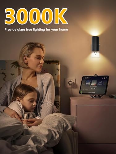 Night Lights Plug into Wall, LED Plug in Night Light, Dusk to Dawn Light Sensor, 0-100LM Adjustable Brightness Wall Light, Soft White 3000K, Dimmable Night Lights for Hallway Bedroom Stairway