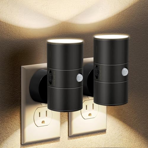 LED Night Lights Plug into Wall with Motion Sensor & Dusk to Dawn Sensor,3000K Warm White, Modern Plug in Nightlight for Bathroom, Hallway, Stairs