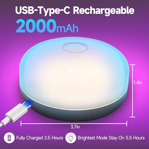 2PACK Rechargeable LED Shower Light, 15 RGB Colors Mood Lighting, Dimmable Ceiling Light for Bathroom Living Room Closet Bedroom
