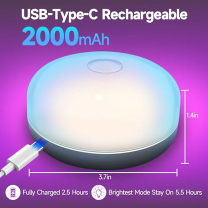 2PACK Rechargeable LED Shower Light, 15 RGB Colors Mood Lighting, Dimmable Ceiling Light for Bathroom Living Room Closet Bedroom
