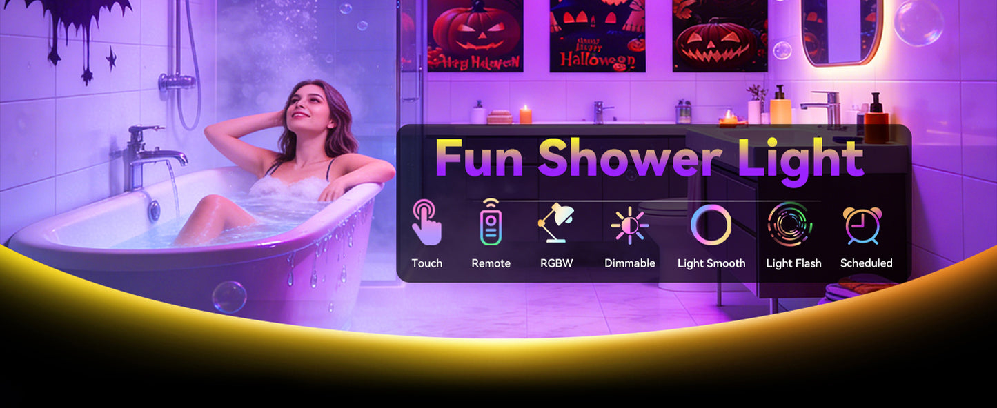 IP65 Waterproof Rechargeable Shower Light - 6″ 300LM Bright, 16 Colors Bathroom Mood Lighting with Touch & Remote, Magnetic Wireless Ceiling/Wall Light for Inside Shower/Bathtub