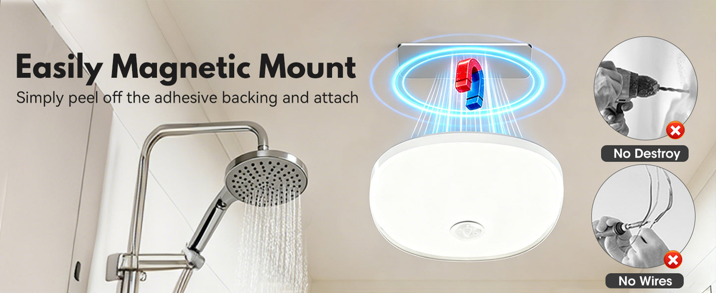 IP65 Waterproof Rechargeable Shower Light - 6″ 300LM Bright, 16 Colors Bathroom Mood Lighting with Touch & Remote, Magnetic Wireless Ceiling/Wall Light for Inside Shower/Bathtub