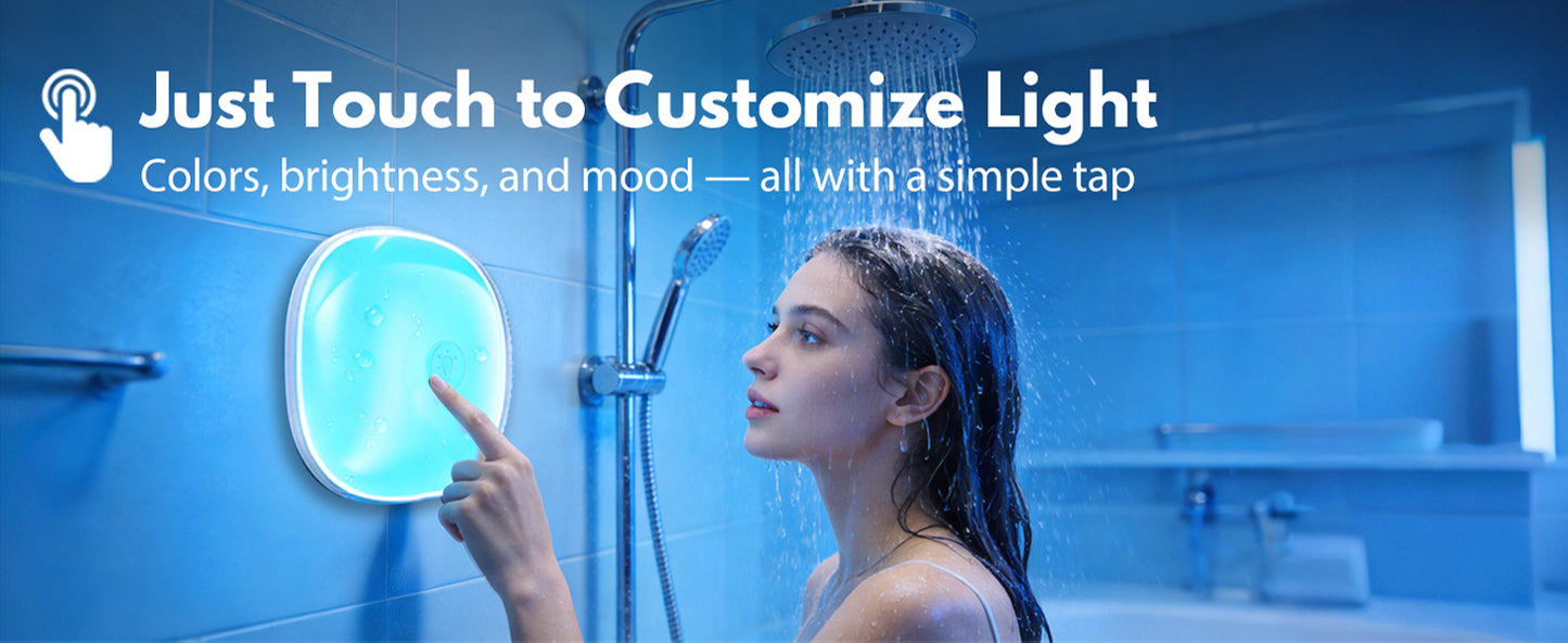 IP65 Waterproof Rechargeable Shower Light - 6″ 300LM Bright, 16 Colors Bathroom Mood Lighting with Touch & Remote, Magnetic Wireless Ceiling/Wall Light for Inside Shower/Bathtub