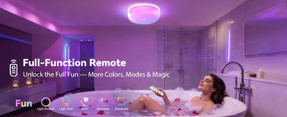 IP65 Waterproof Rechargeable Shower Light - 6″ 300LM Bright, 16 Colors Bathroom Mood Lighting with Touch & Remote, Magnetic Wireless Ceiling/Wall Light for Inside Shower/Bathtub